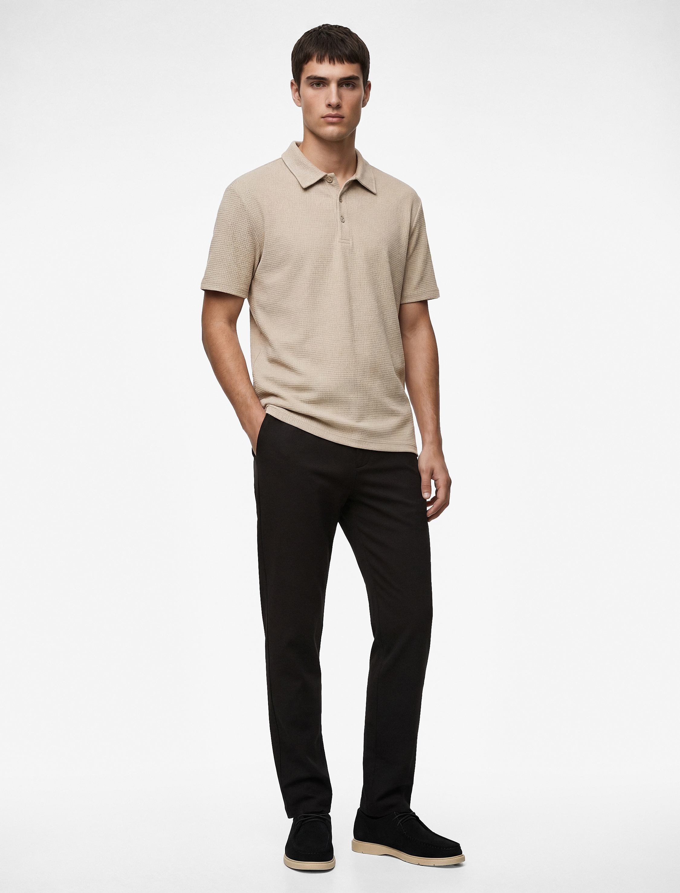 Regular Fit Kısa Kollu Dokulu Pamuklu Polo Yaka Tişört