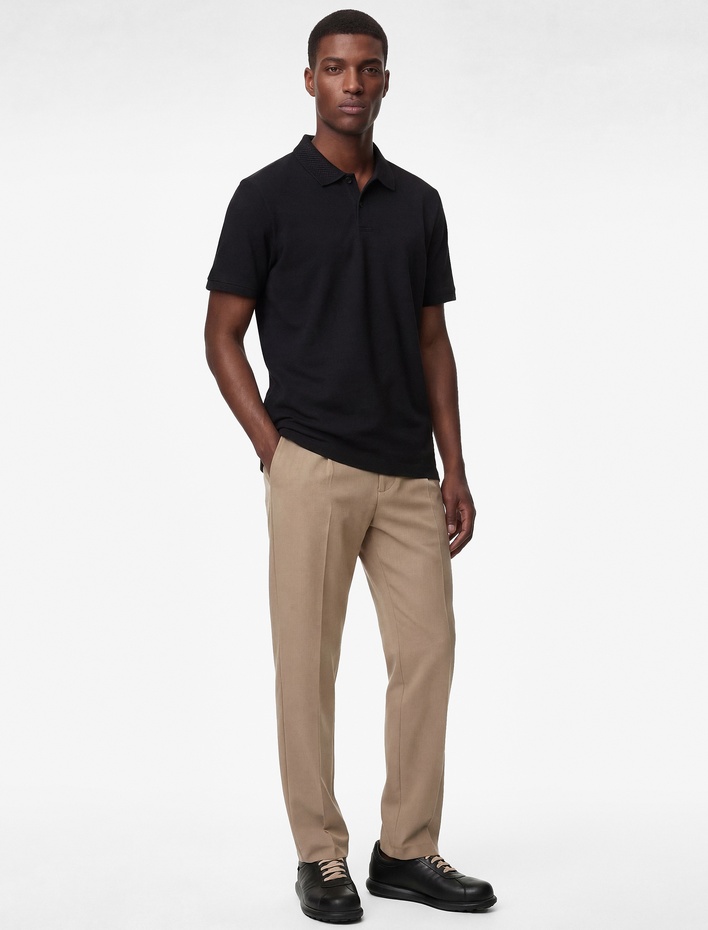  Pamuklu Kısa Kollu Pike Kumaş Düğmeli Polo Yaka Slim Fit Tişört