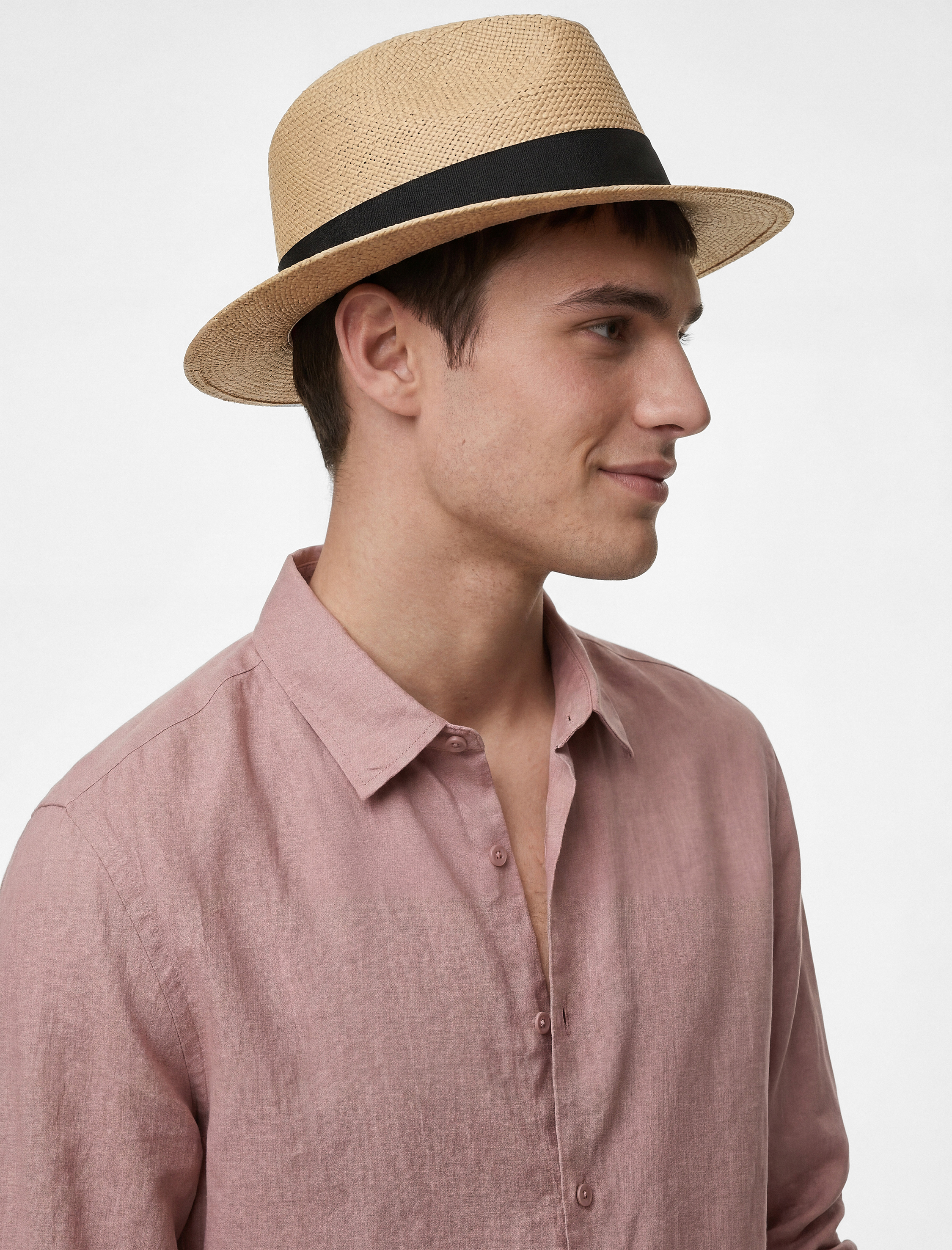 Regular Fit Düğmeli Yaka Uzun Kollu Keten Gömlek - Görsel 2