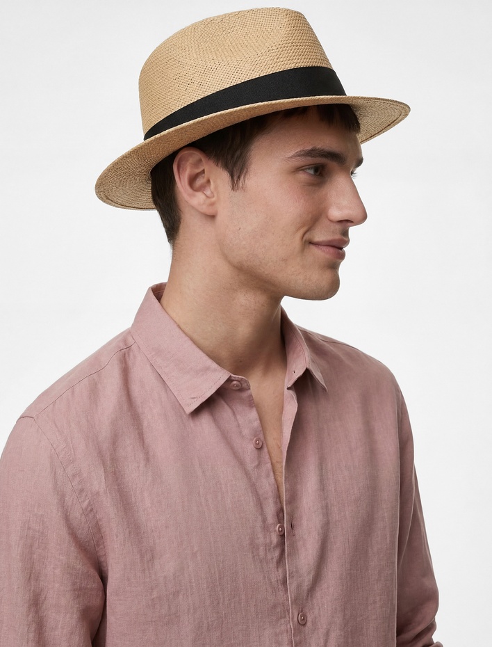  Regular Fit Düğmeli Yaka Uzun Kollu Keten Gömlek