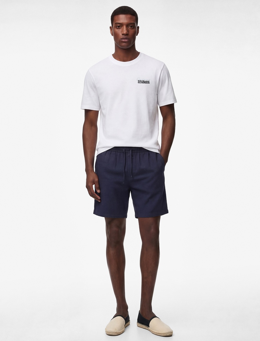 Koton Erkek Kısa Kollu Bisiklet Yaka Pamuklu Nakışlı Arkası Baskılı T-Shirt