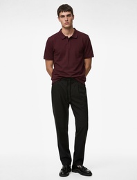 Regular Fit Beli Lastikli Düğmeli Düz Paça Keten Karışımlı Chino Pantolon