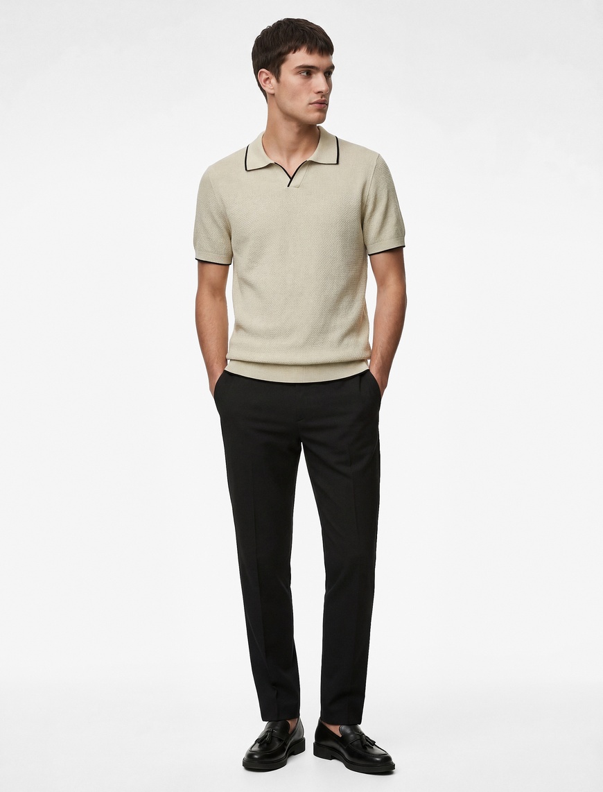 Koton Erkek Regular Fit Pamuklu Çizgi Detaylı Polo Yaka Kısa Kollu Triko T-Shirt