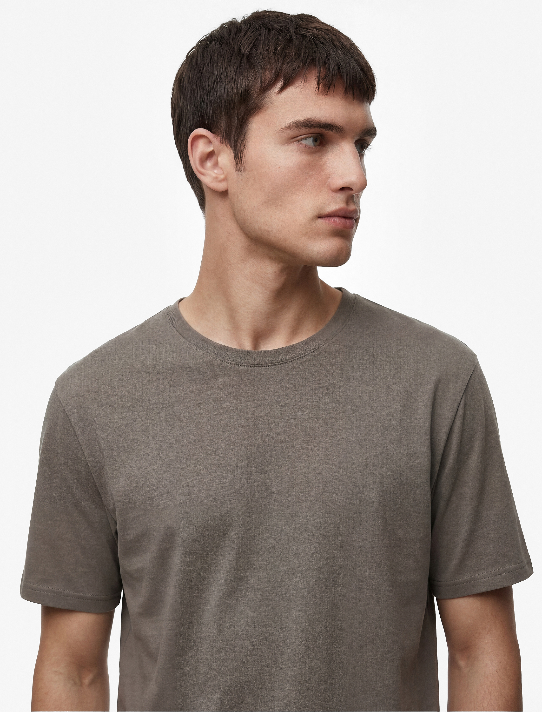 Kısa Kollu Pamuklu Bisiklet Yaka Basic Slim Fit Tişört - Görsel 2