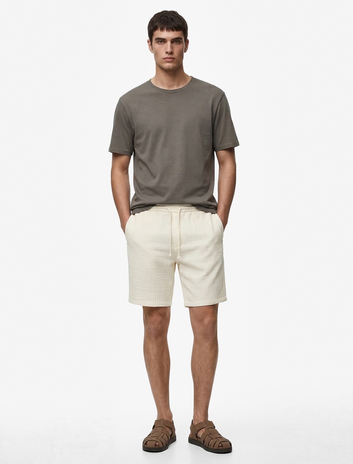  Kısa Kollu Pamuklu Bisiklet Yaka Basic Slim Fit Tişört