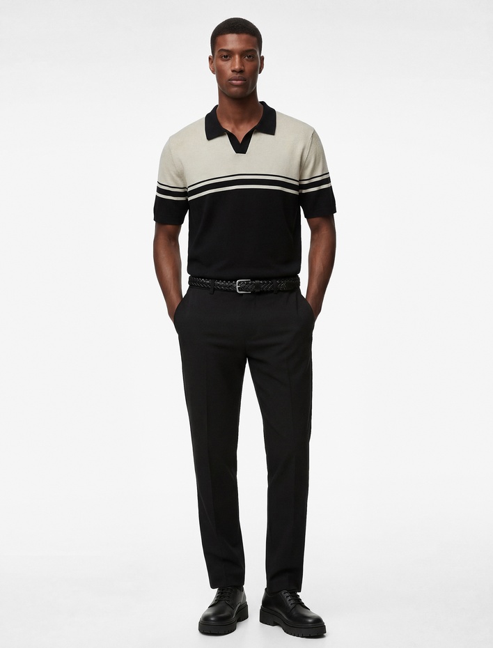  Pamuklu Kısa Kollu Polo Yaka Triko Kazak