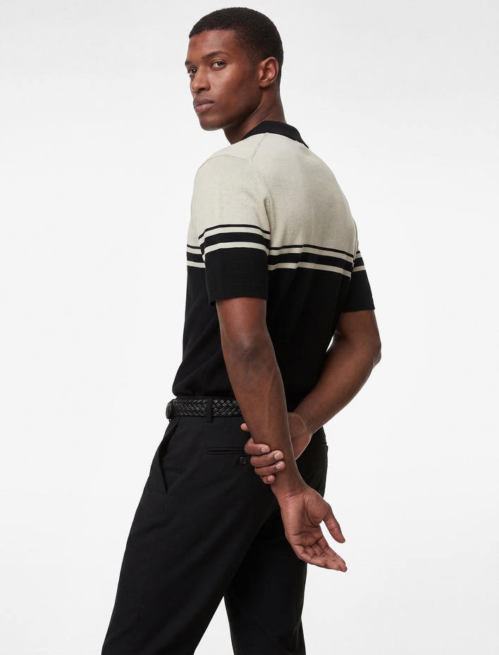  Pamuklu Kısa Kollu Polo Yaka Triko Kazak