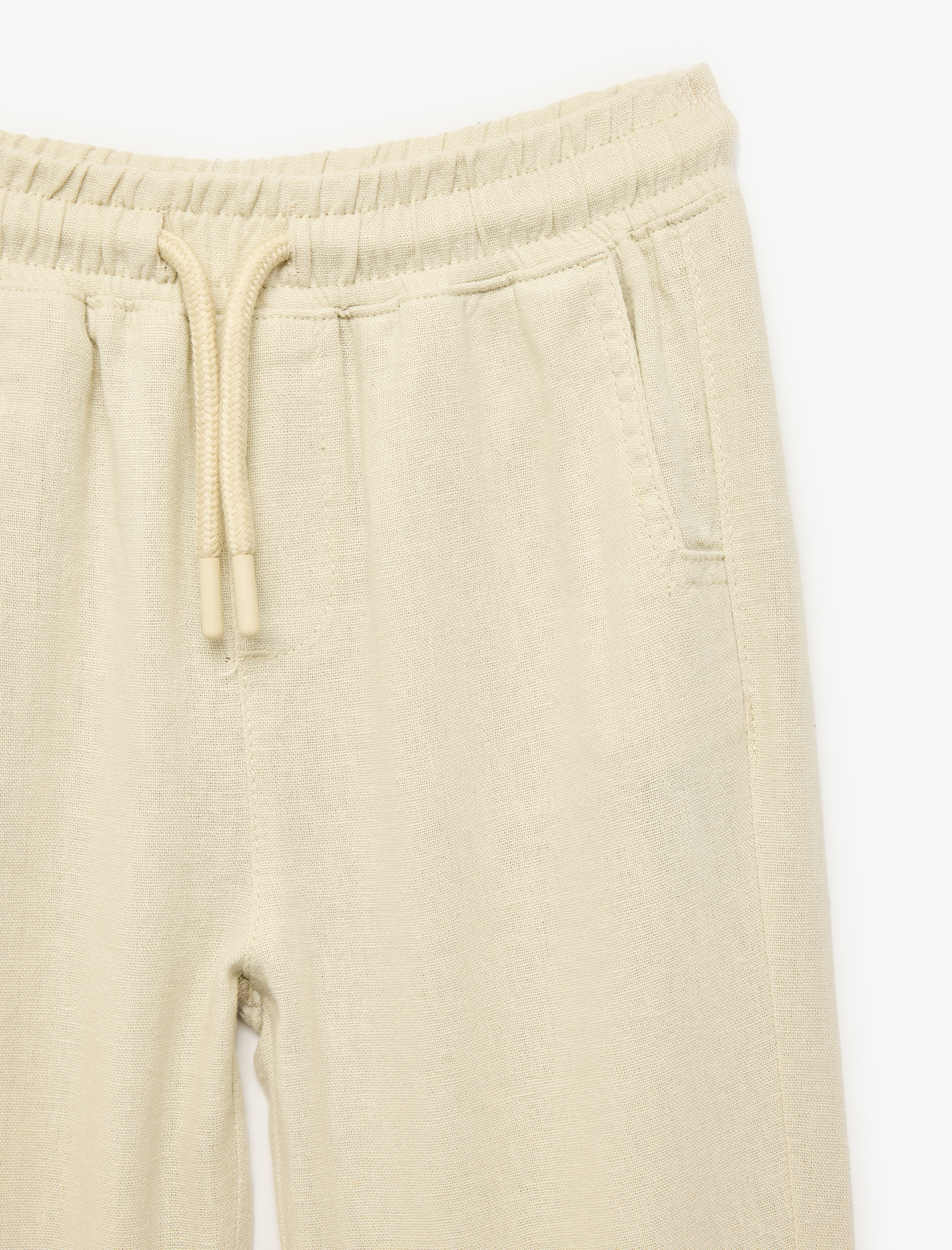  Erkek Bebek Keten ve Viskon Karışımlı Beli Bağlamalı Rahat Kesim Basic Pantolon