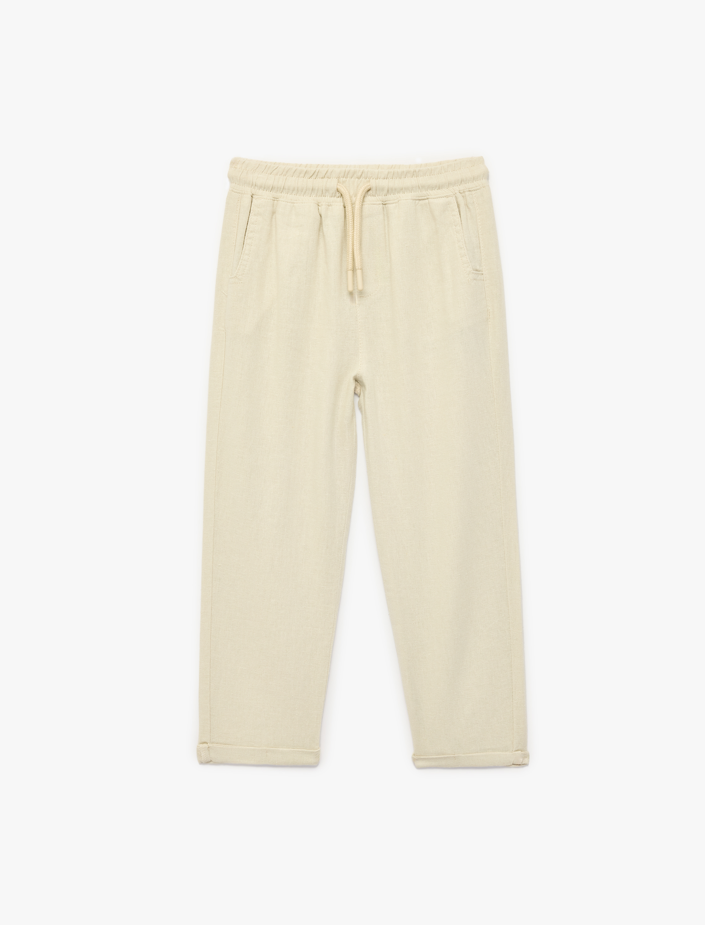  Erkek Bebek Keten ve Viskon Karışımlı Beli Bağlamalı Rahat Kesim Basic Pantolon