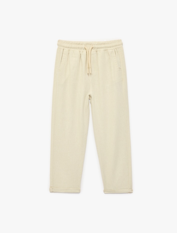 Erkek Bebek Keten ve Viskon Karışımlı Beli Bağlamalı Rahat Kesim Basic Pantolon