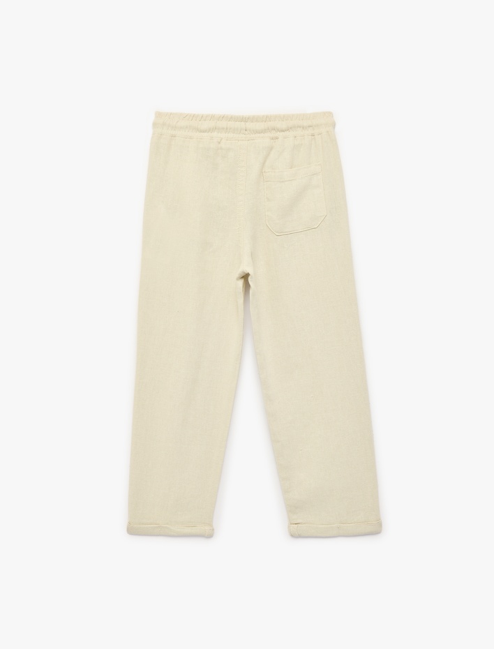 Erkek Bebek Keten ve Viskon Karışımlı Beli Bağlamalı Rahat Kesim Basic Pantolon