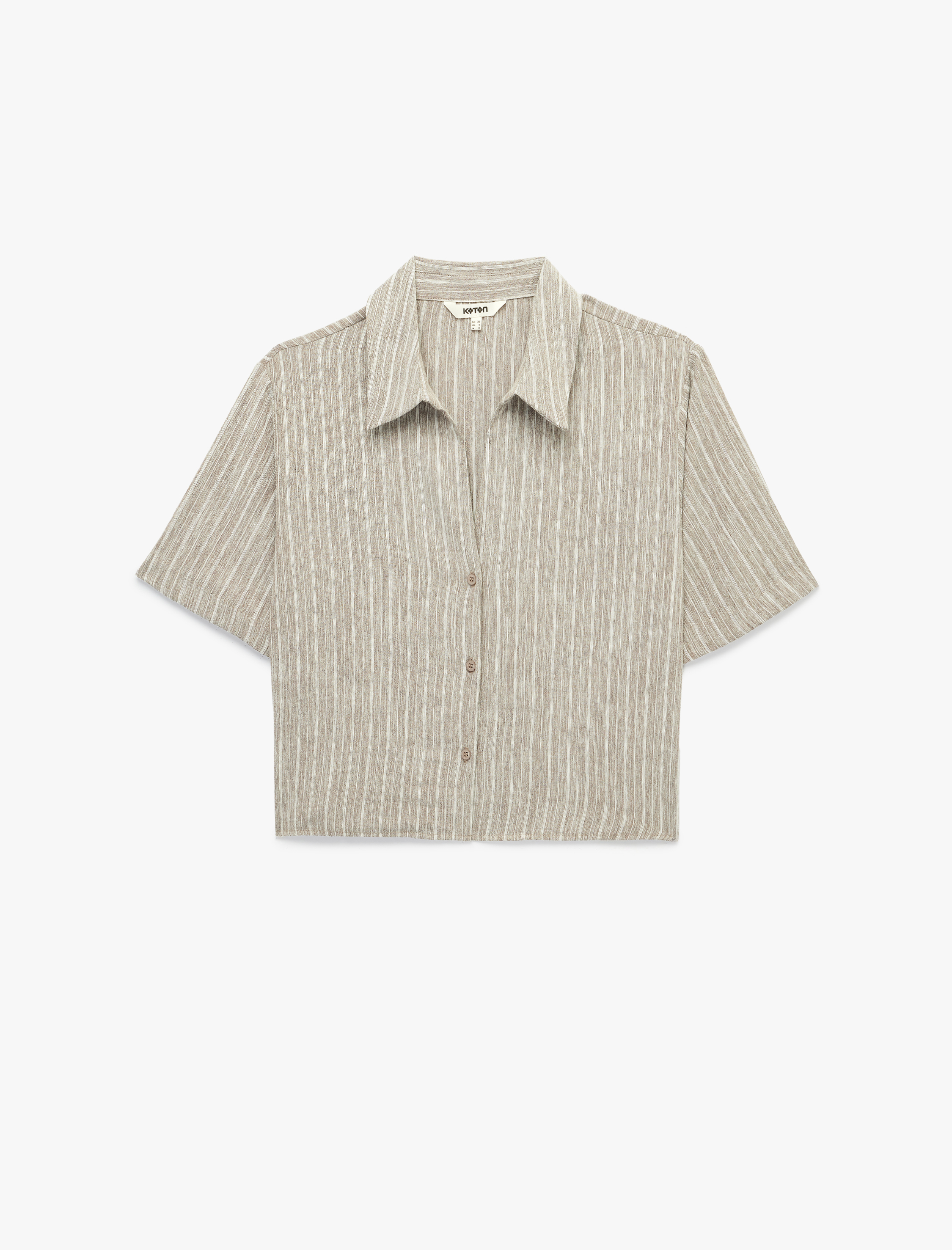   Regular Fit Kaçık Yaka Kısa Kollu Crop Gömlek