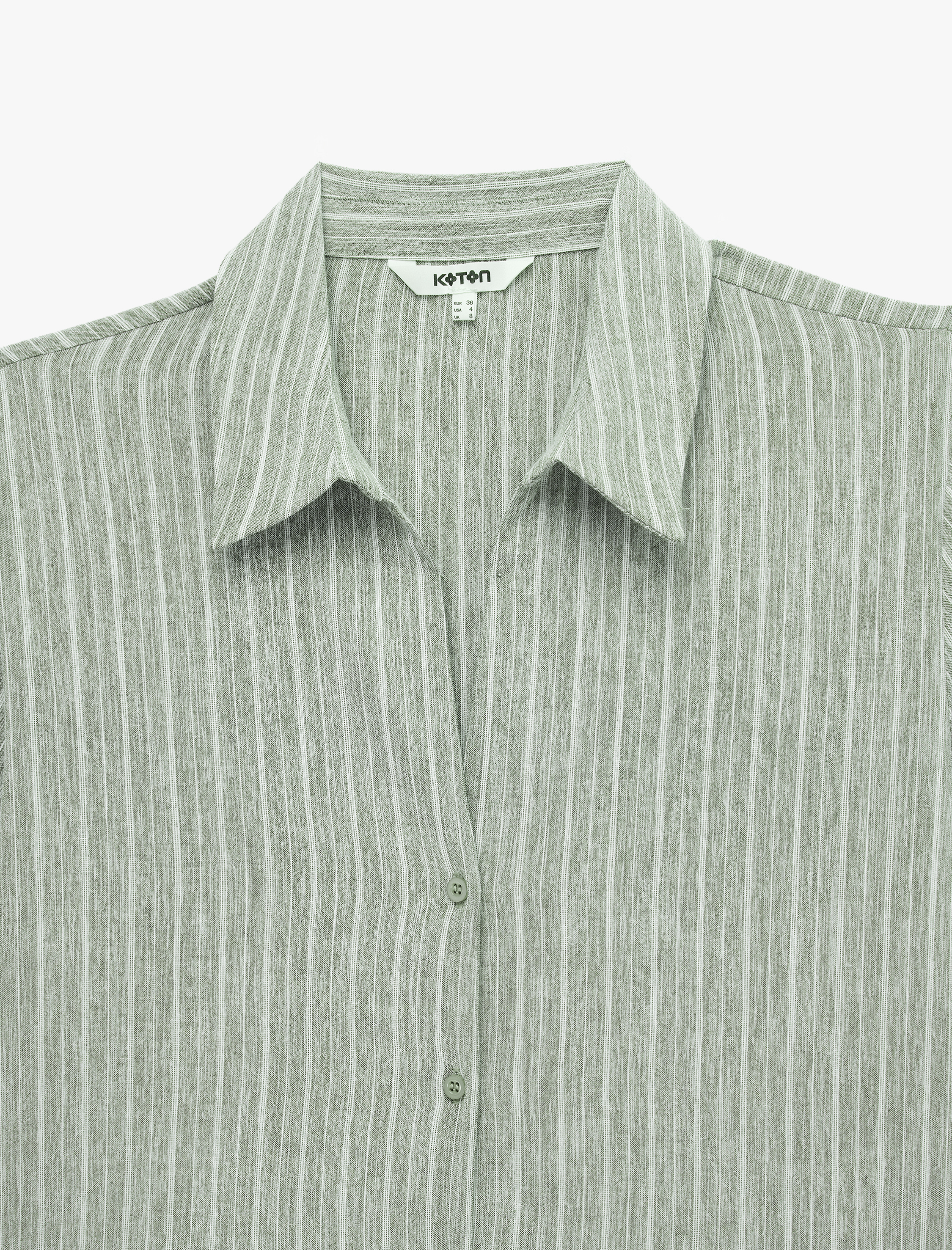   Regular Fit Kaçık Yaka Kısa Kollu Crop Gömlek