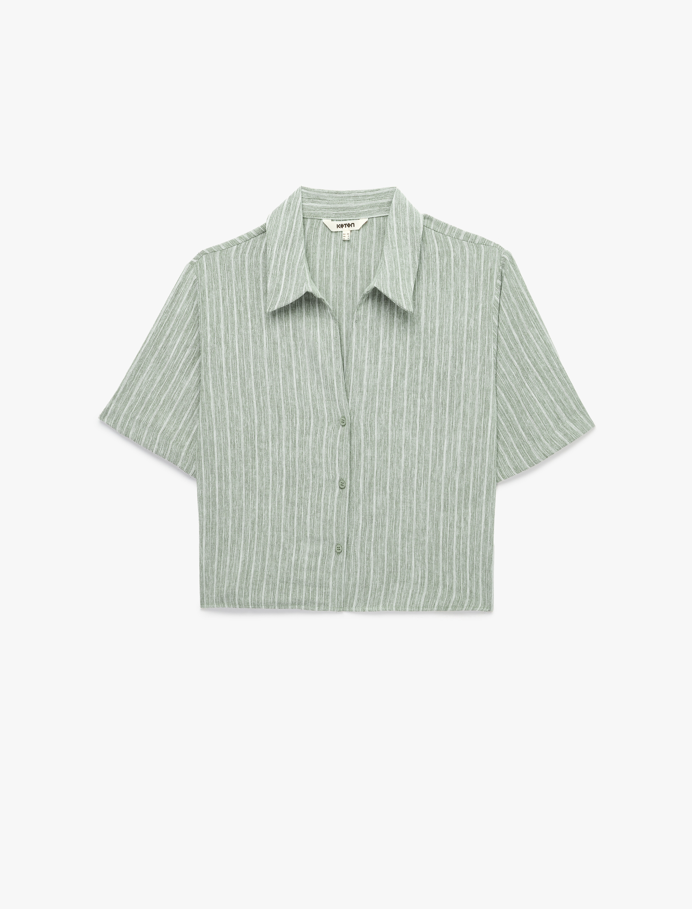   Regular Fit Kaçık Yaka Kısa Kollu Crop Gömlek