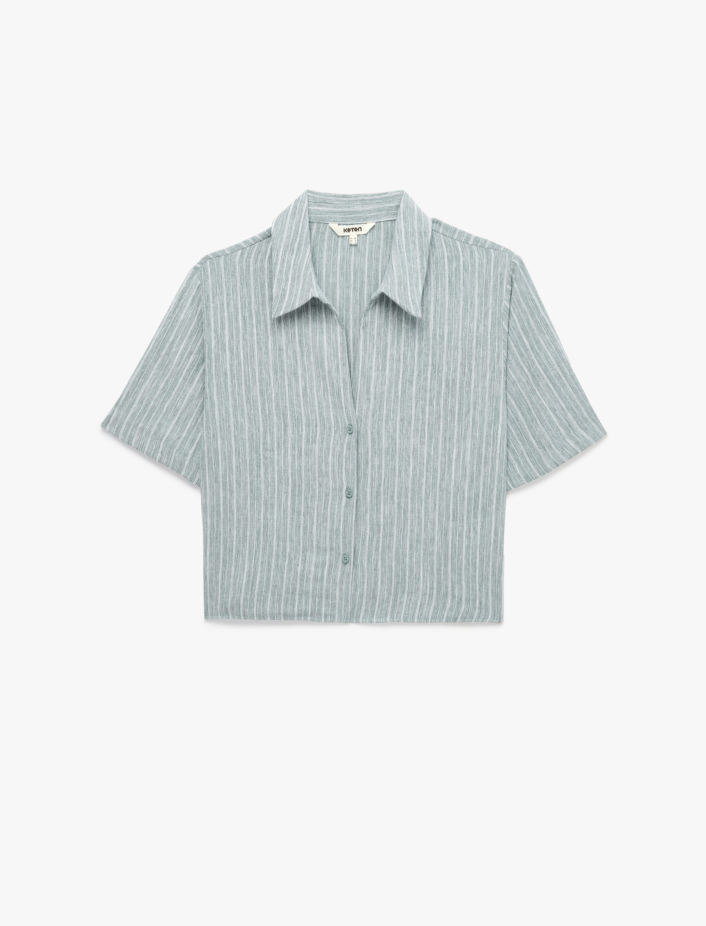   Regular Fit Kaçık Yaka Kısa Kollu Crop Gömlek