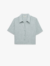 Regular Fit Kaçık Yaka Kısa Kollu Crop Gömlek