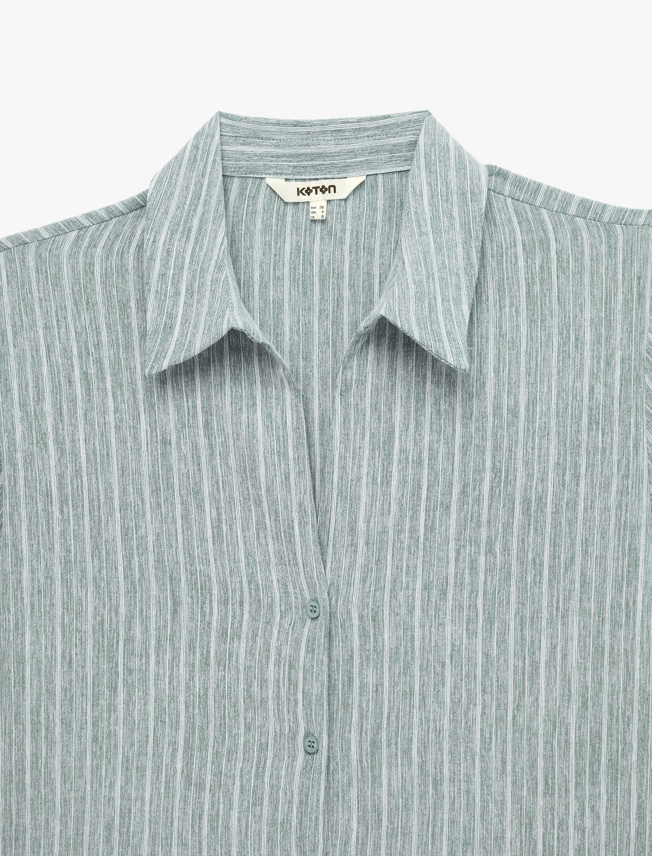   Regular Fit Kaçık Yaka Kısa Kollu Crop Gömlek