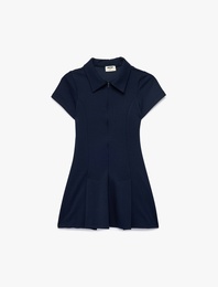 Viskon Karışımlı Fermuar Detaylı Kısa Kollu Gömlek Yaka Elbise