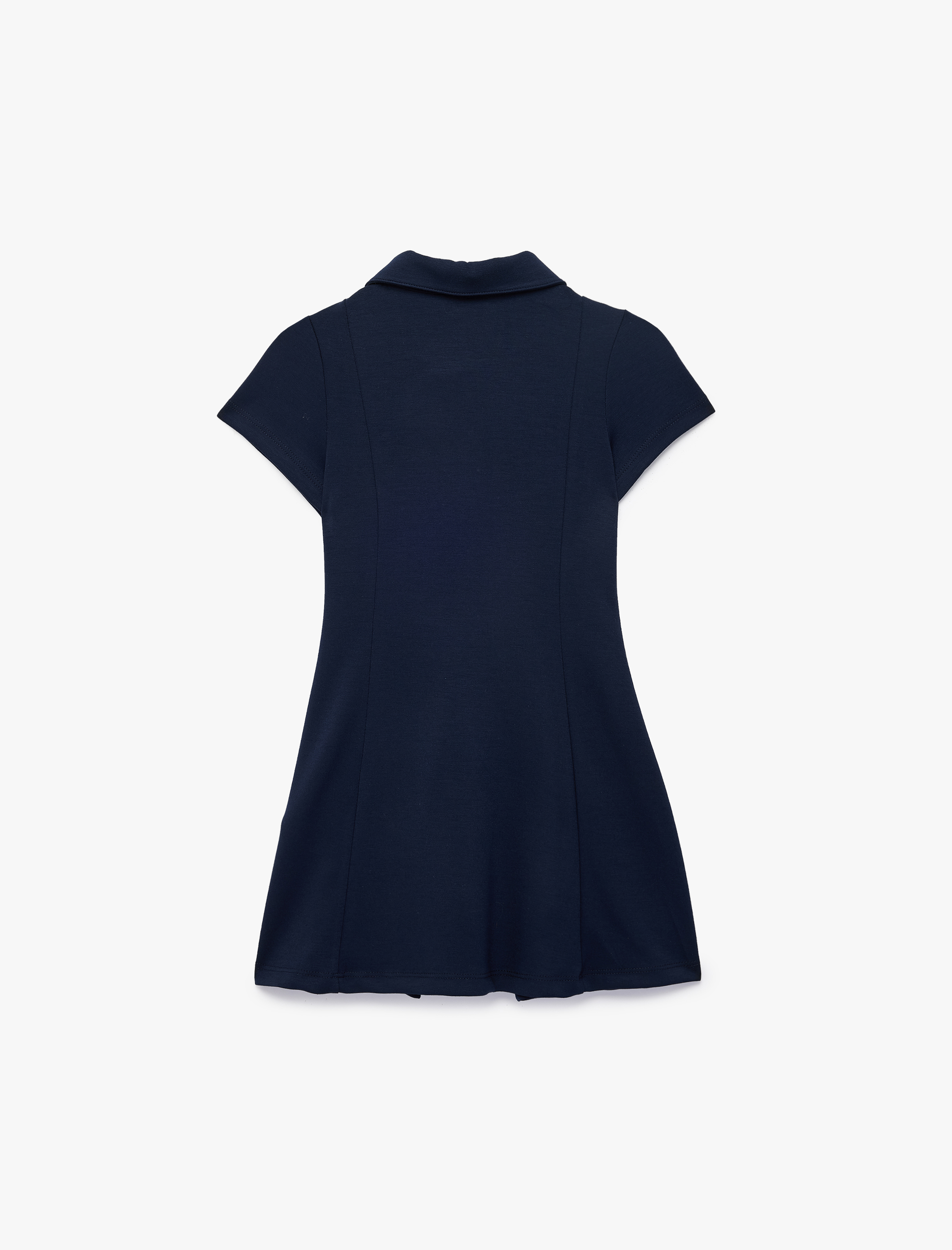  Kız Çocuk Viskon Karışımlı Fermuar Detaylı Kısa Kollu Gömlek Yaka Elbise