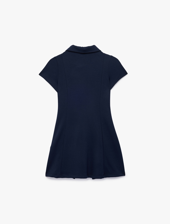 Kız Çocuk Viskon Karışımlı Fermuar Detaylı Kısa Kollu Gömlek Yaka Elbise