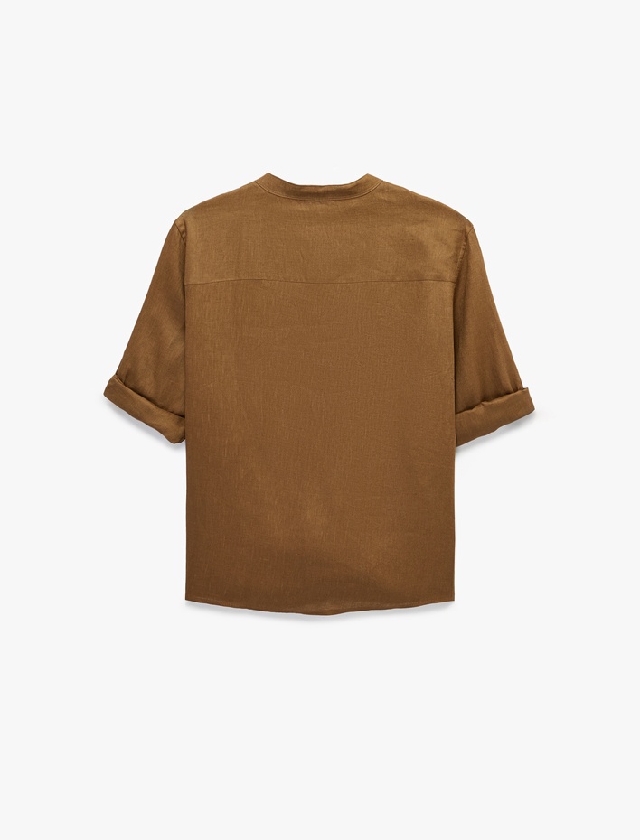  Regular Fit Uzun Kollu Hakim Yaka Keten Gömlek