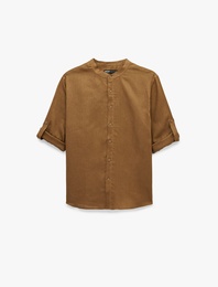 Regular Fit Uzun Kollu Hakim Yaka Keten Gömlek