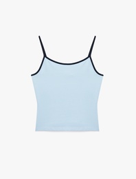 Pamuklu Renk Kontrastlı Slim Fit U Yaka Askılı Bluz