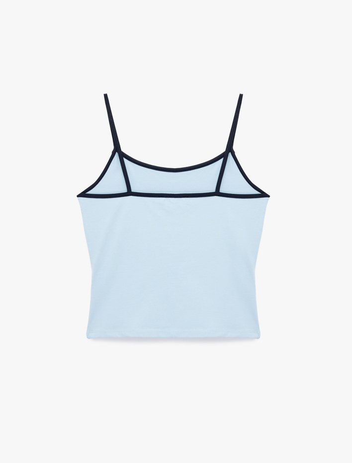  Pamuklu Renk Kontrastlı Slim Fit U Yaka Askılı Bluz