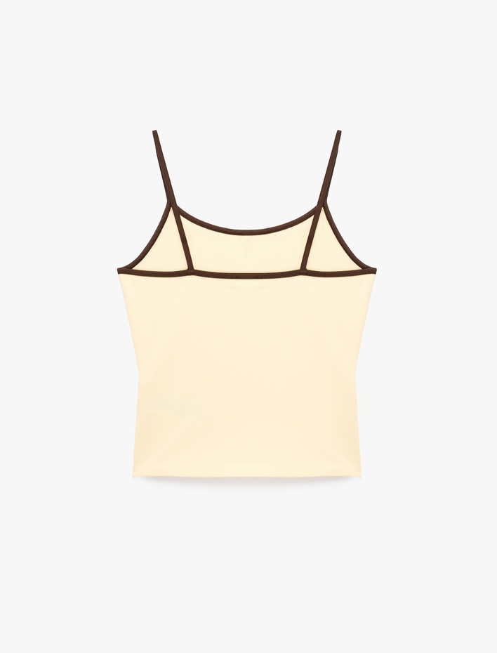  Pamuklu Renk Kontrastlı Slim Fit U Yaka Askılı Bluz