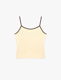 Pamuklu Renk Kontrastlı Slim Fit U Yaka Askılı Bluz