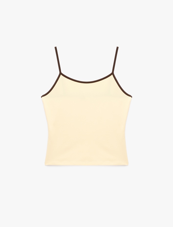  Pamuklu Renk Kontrastlı Slim Fit U Yaka Askılı Bluz