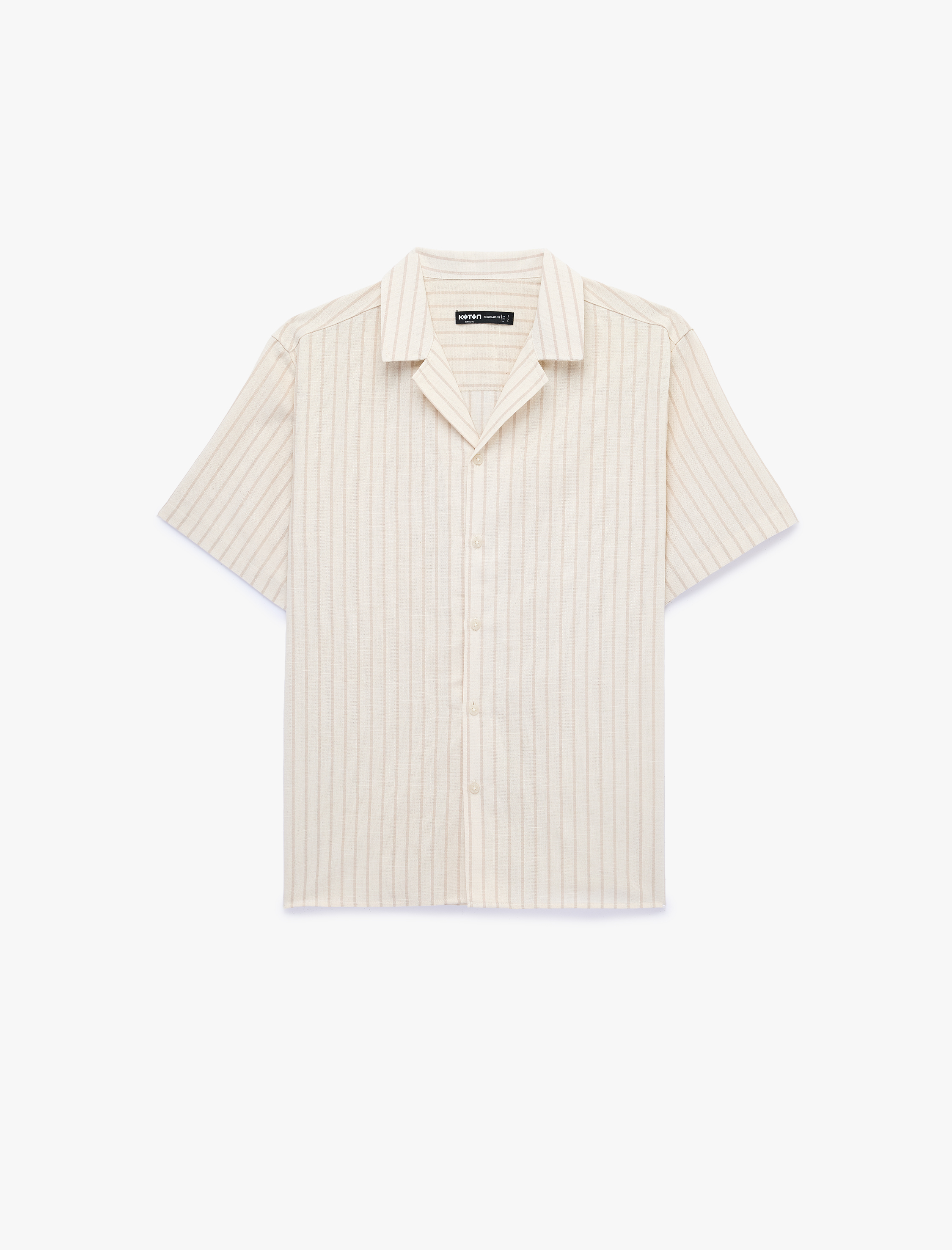   Regular Fit Kısa Kollu Pamuklu Devrik Yaka Çizgili Gömlek