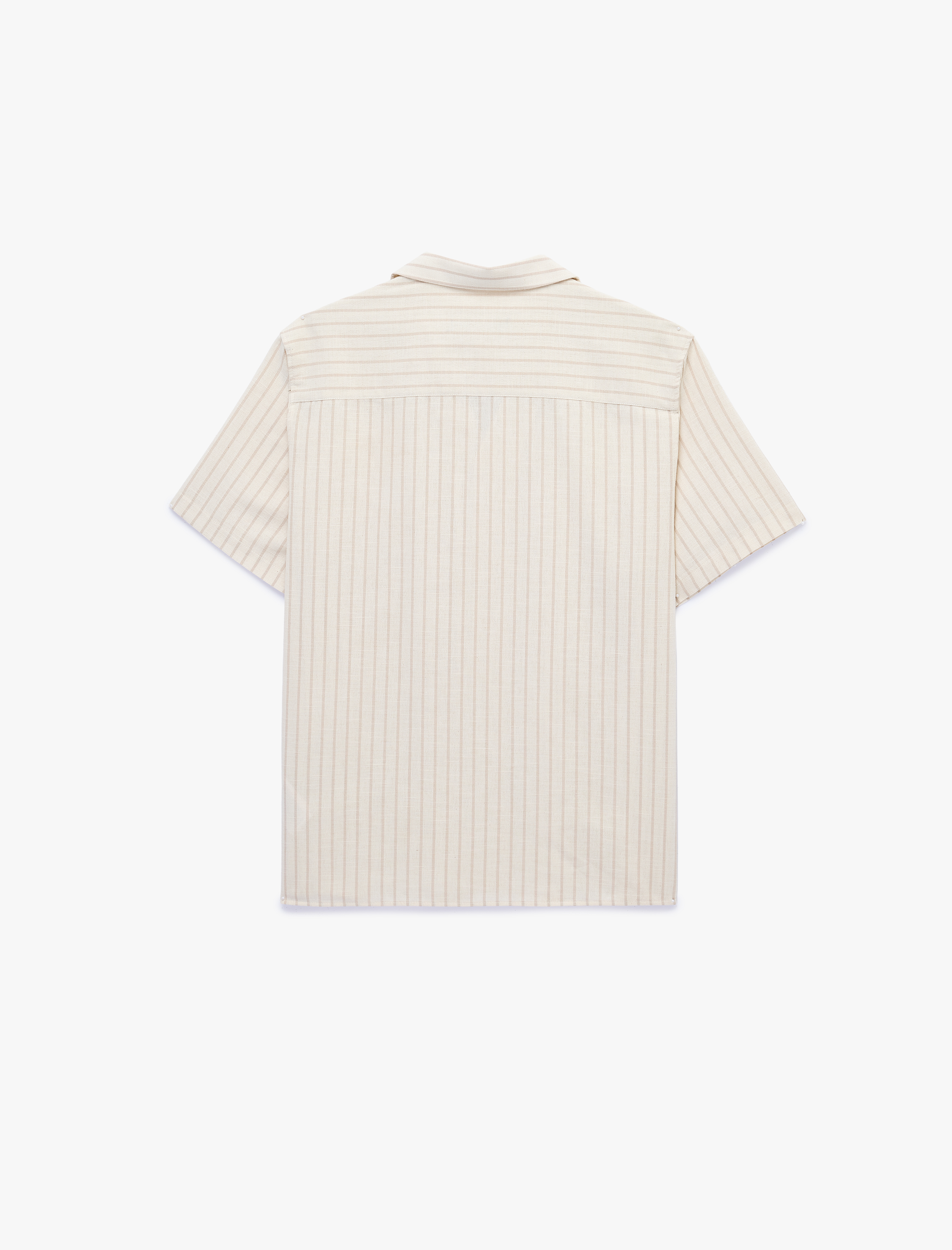   Regular Fit Kısa Kollu Pamuklu Devrik Yaka Çizgili Gömlek