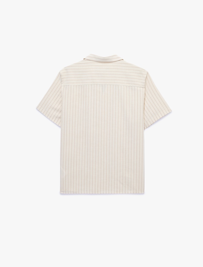  Regular Fit Kısa Kollu Pamuklu Devrik Yaka Çizgili Gömlek