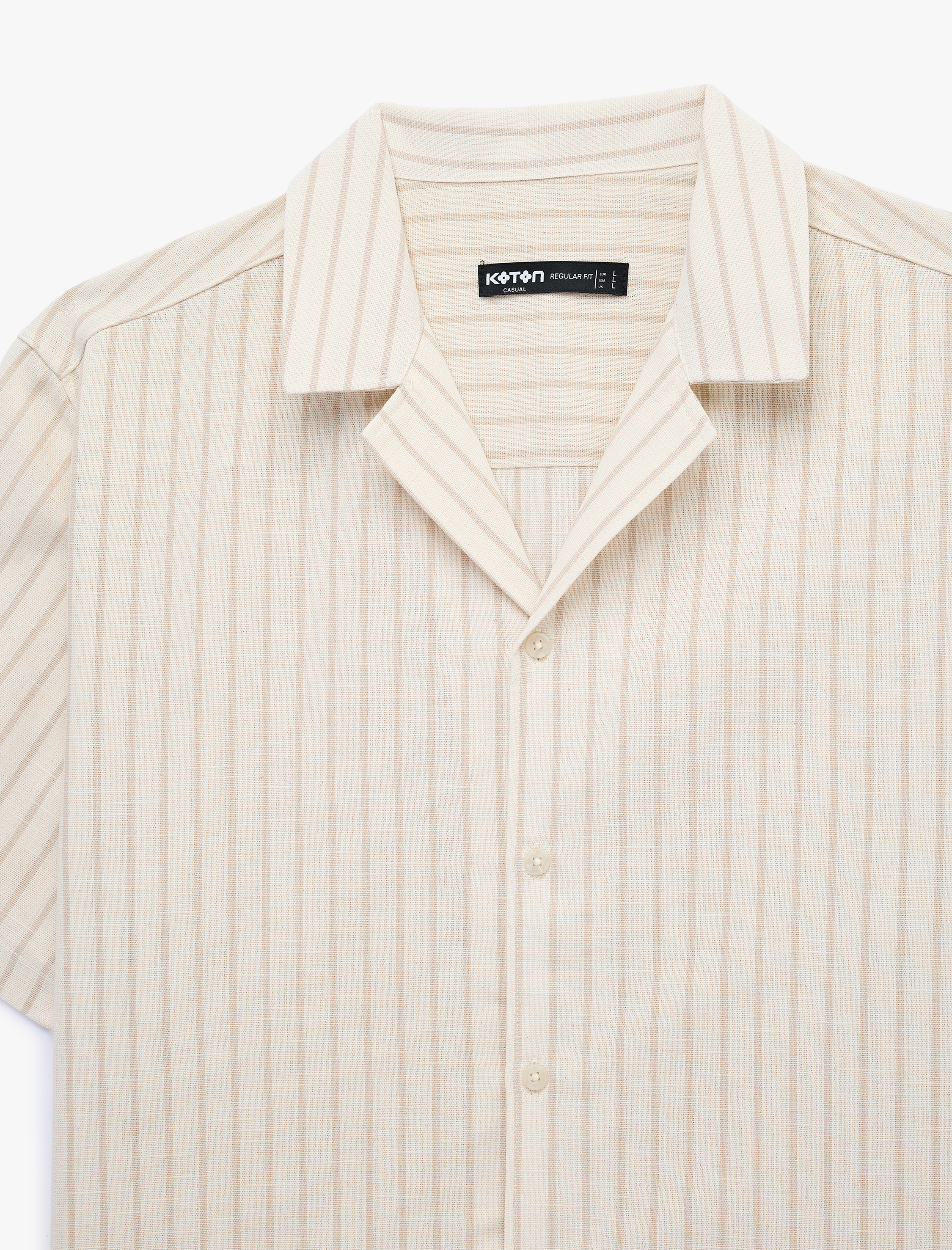   Regular Fit Kısa Kollu Pamuklu Devrik Yaka Çizgili Gömlek