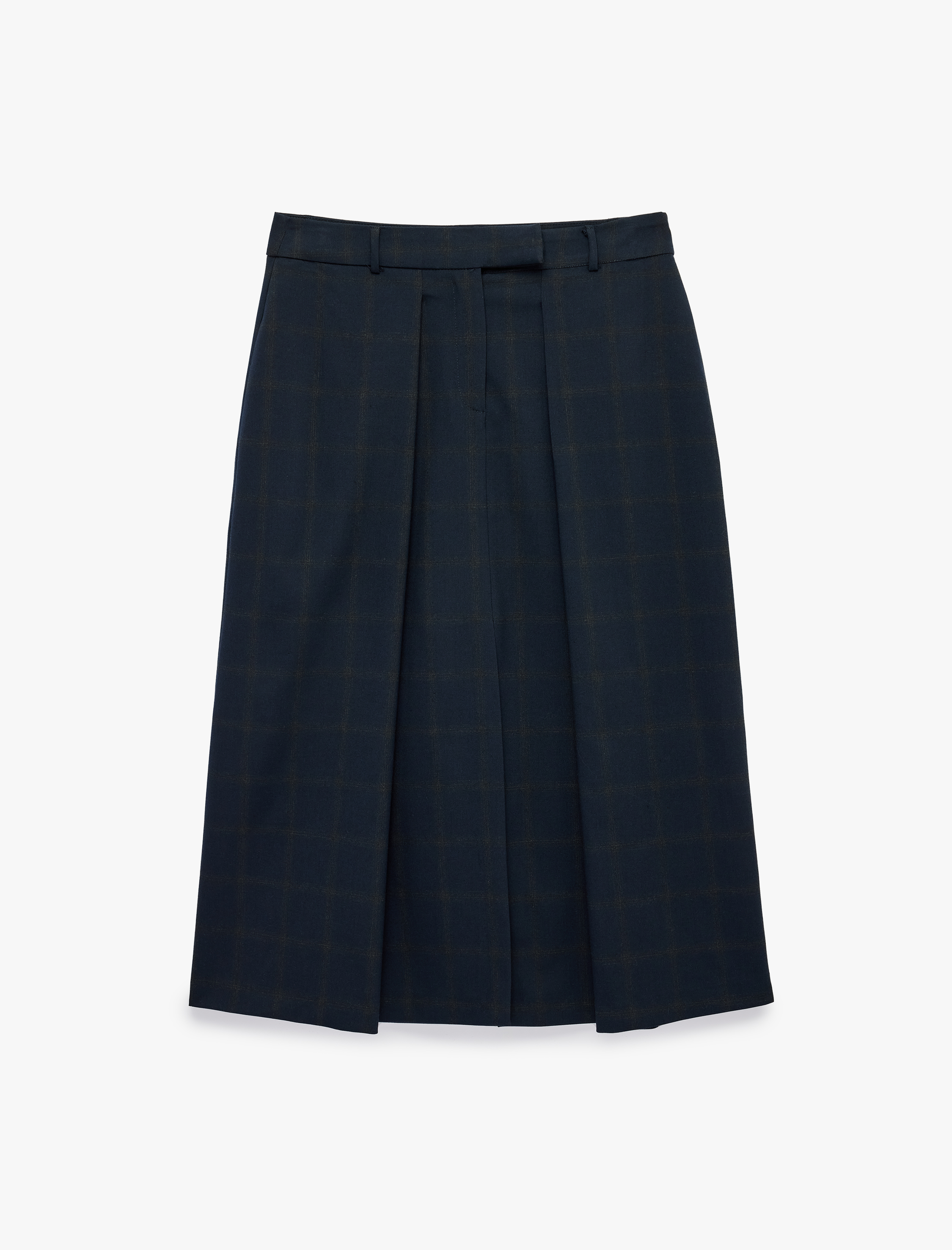   Rahat Kalıp Yüksek Bel Pileli Midi A Kesim Etek