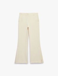 Cepli Viskon Karışımlı Yırtmaç Detaylı Yüksek Bel Geniş Paça Pantolon