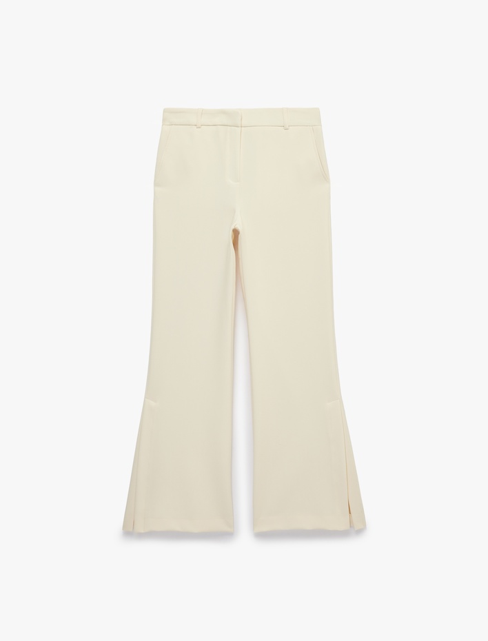  Cepli Viskon Karışımlı Yırtmaç Detaylı Yüksek Bel Geniş Paça Pantolon