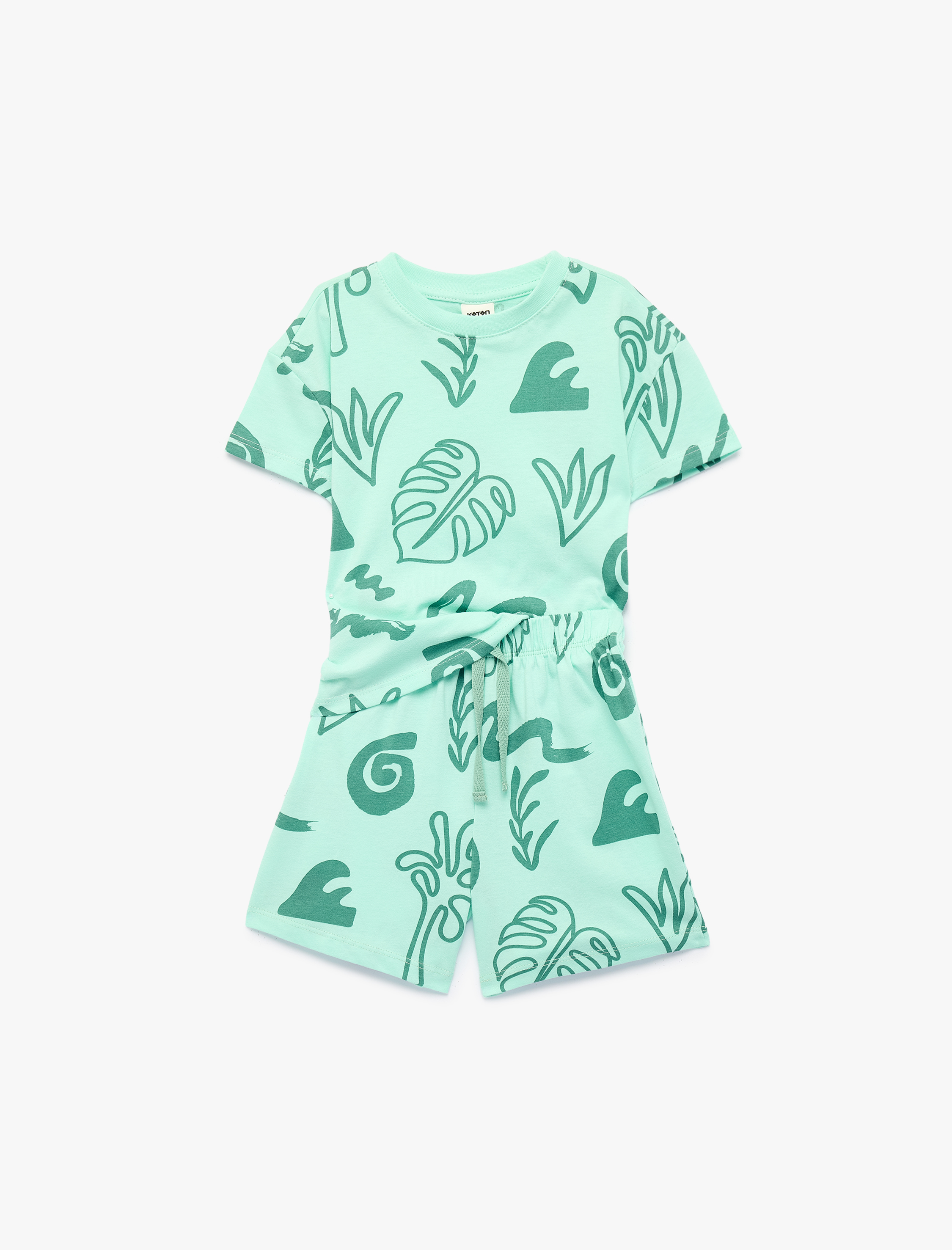  Erkek Bebek Pamuklu Kısa Kollu Bisiklet Yaka Baskılı Şort ve Tişört Seti - 2'li Takım