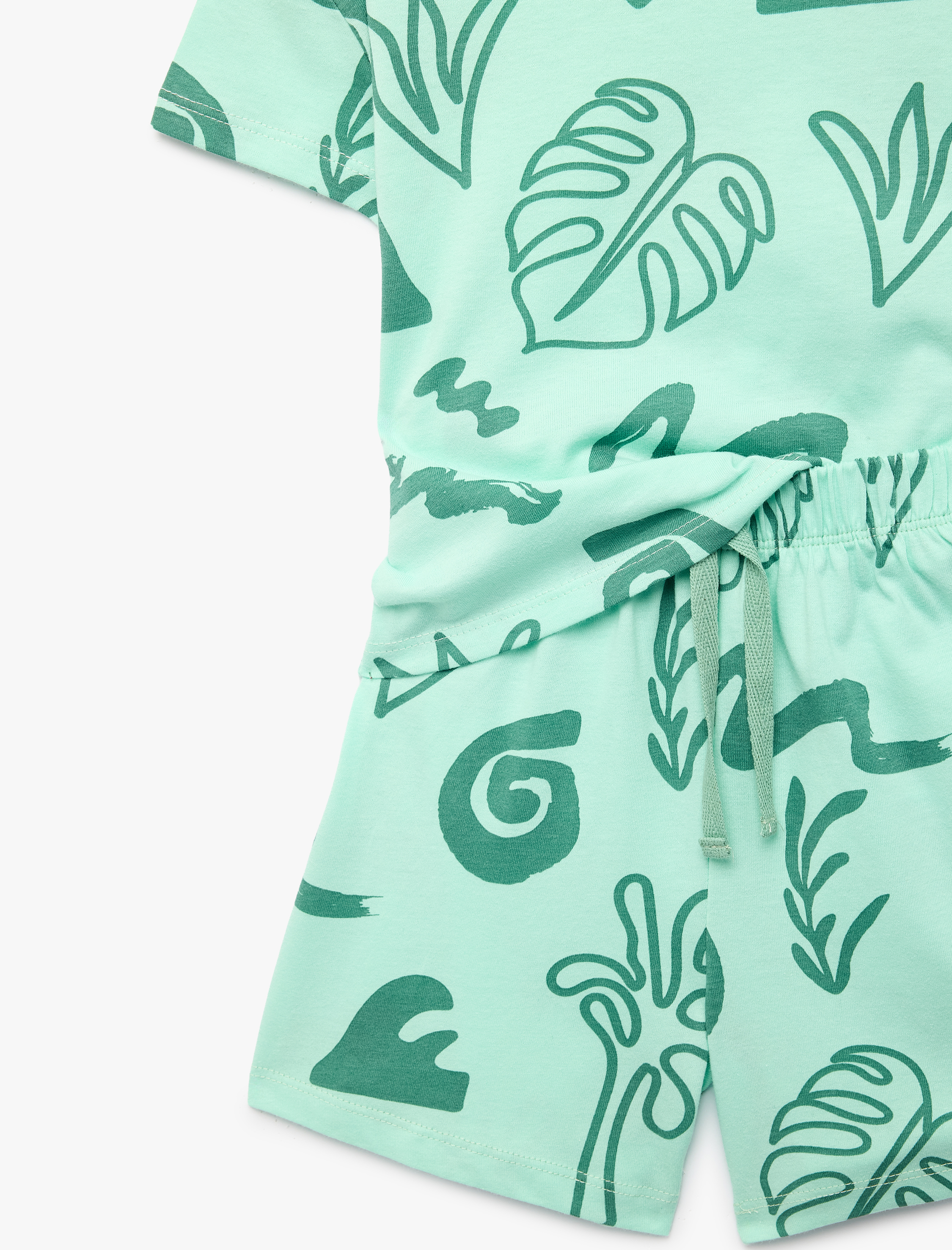  Erkek Bebek Pamuklu Kısa Kollu Bisiklet Yaka Baskılı Şort ve Tişört Seti - 2'li Takım