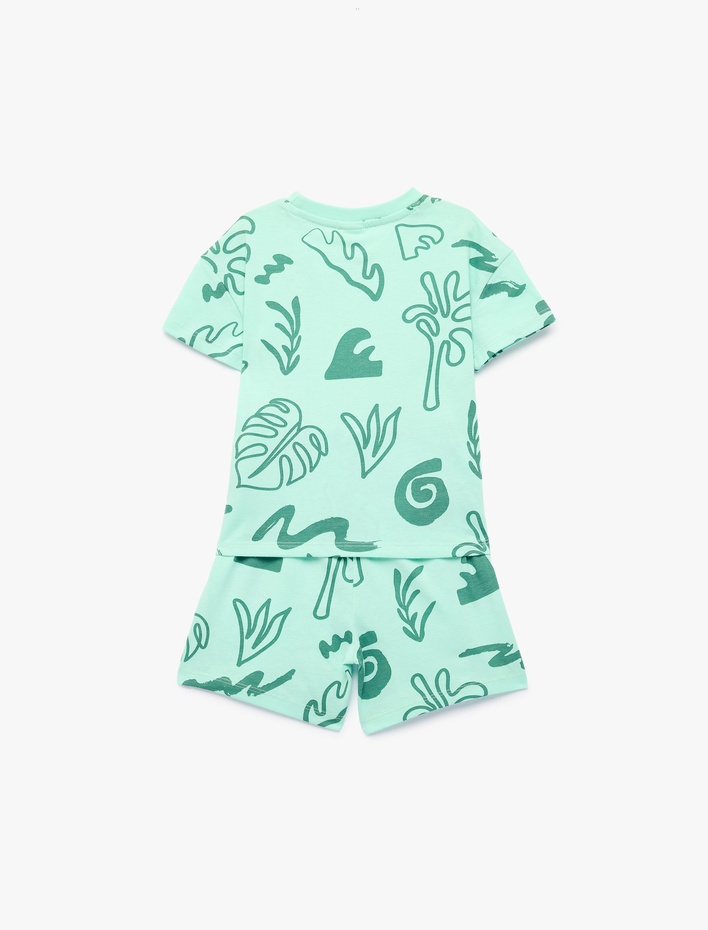 Erkek Bebek Pamuklu Kısa Kollu Bisiklet Yaka Baskılı Şort ve Tişört Seti - 2'li Takım