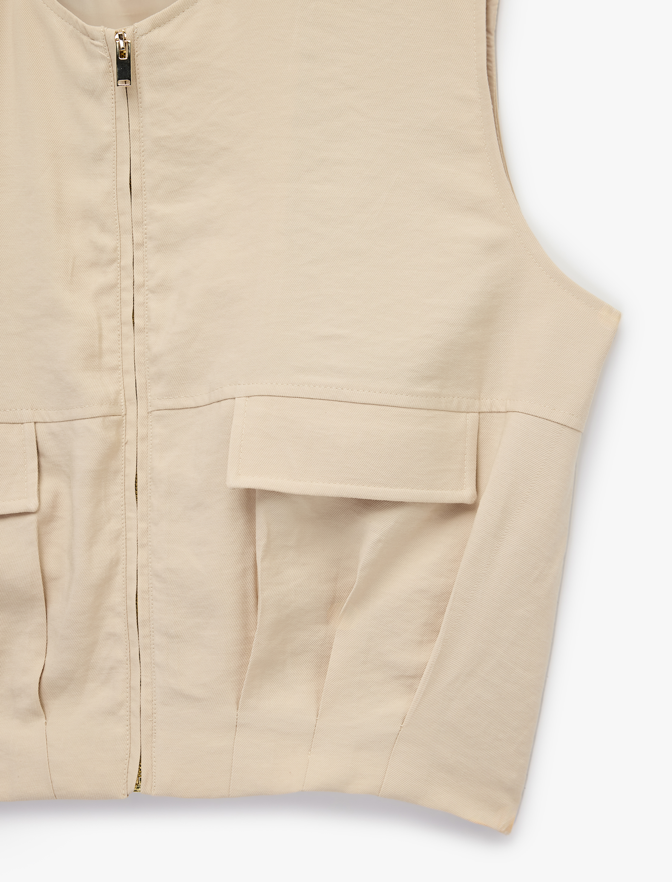   Bol Kalıp Kargo Cepli Bisiklet Yaka Fermuarlı Yelek