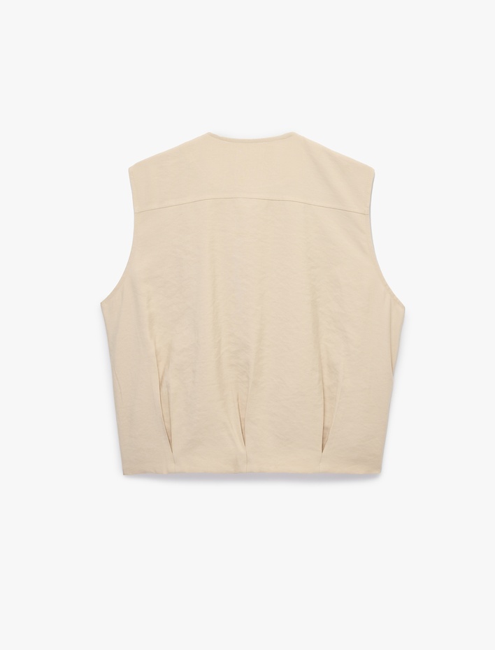  Bol Kalıp Kargo Cepli Bisiklet Yaka Fermuarlı Yelek