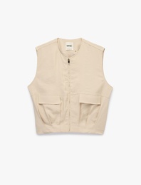 Bol Kalıp Kargo Cepli Bisiklet Yaka Fermuarlı Yelek