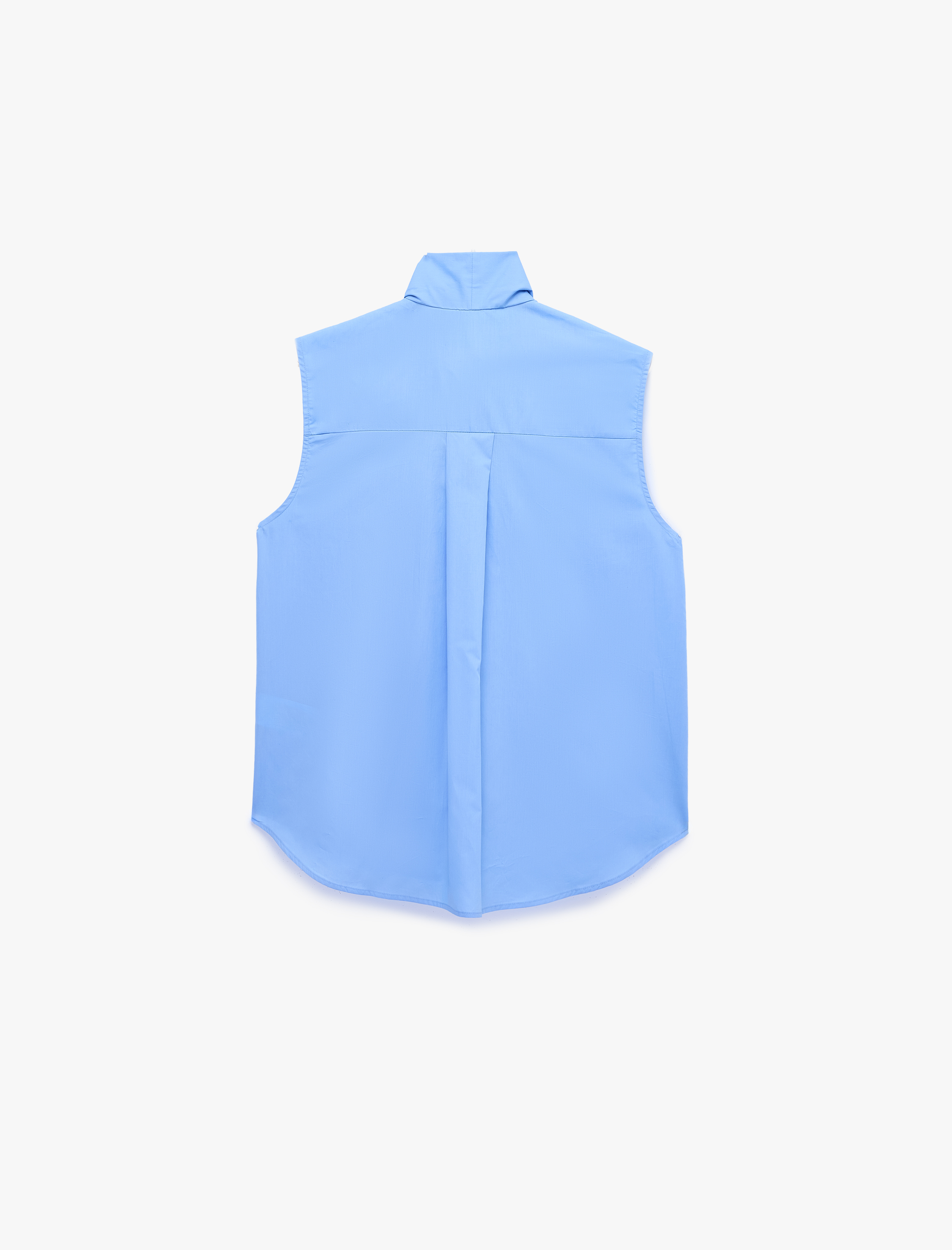   Kolsuz Dik Yaka Bağlama Detaylı Poplin Fiyonklu Bluz