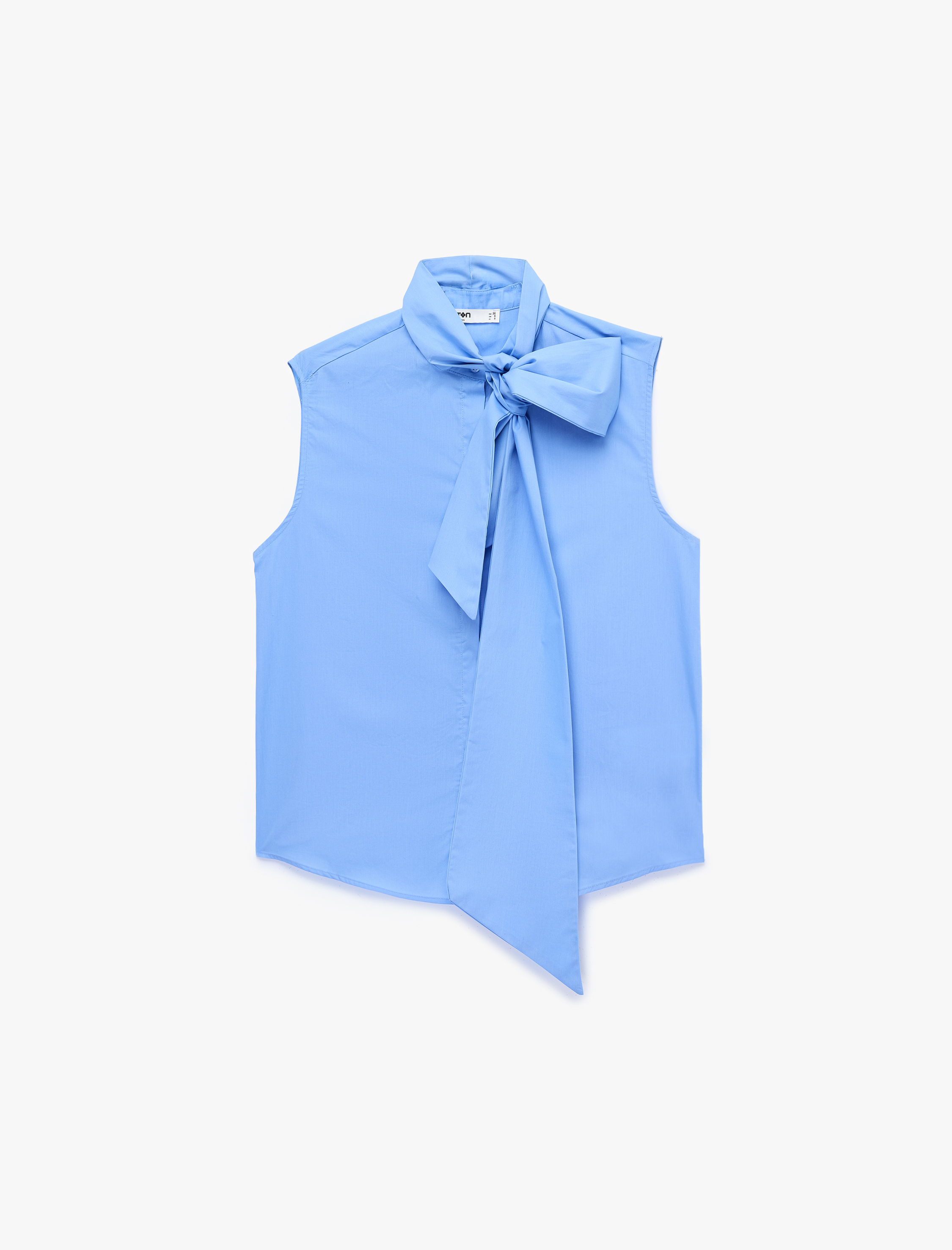   Kolsuz Dik Yaka Bağlama Detaylı Poplin Fiyonklu Bluz