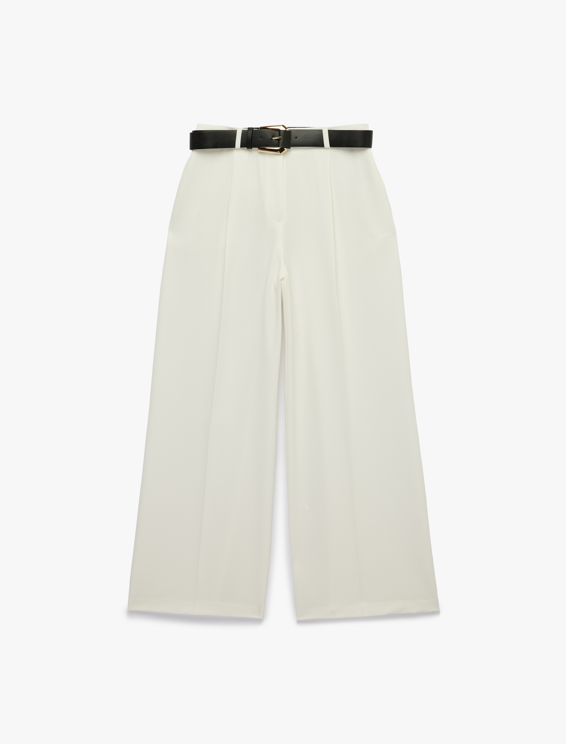   Cepli Viskon Karışımlı Kemer Detaylı Geniş Paça Pantolon