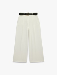 Cepli Viskon Karışımlı Kemer Detaylı Geniş Paça Pantolon