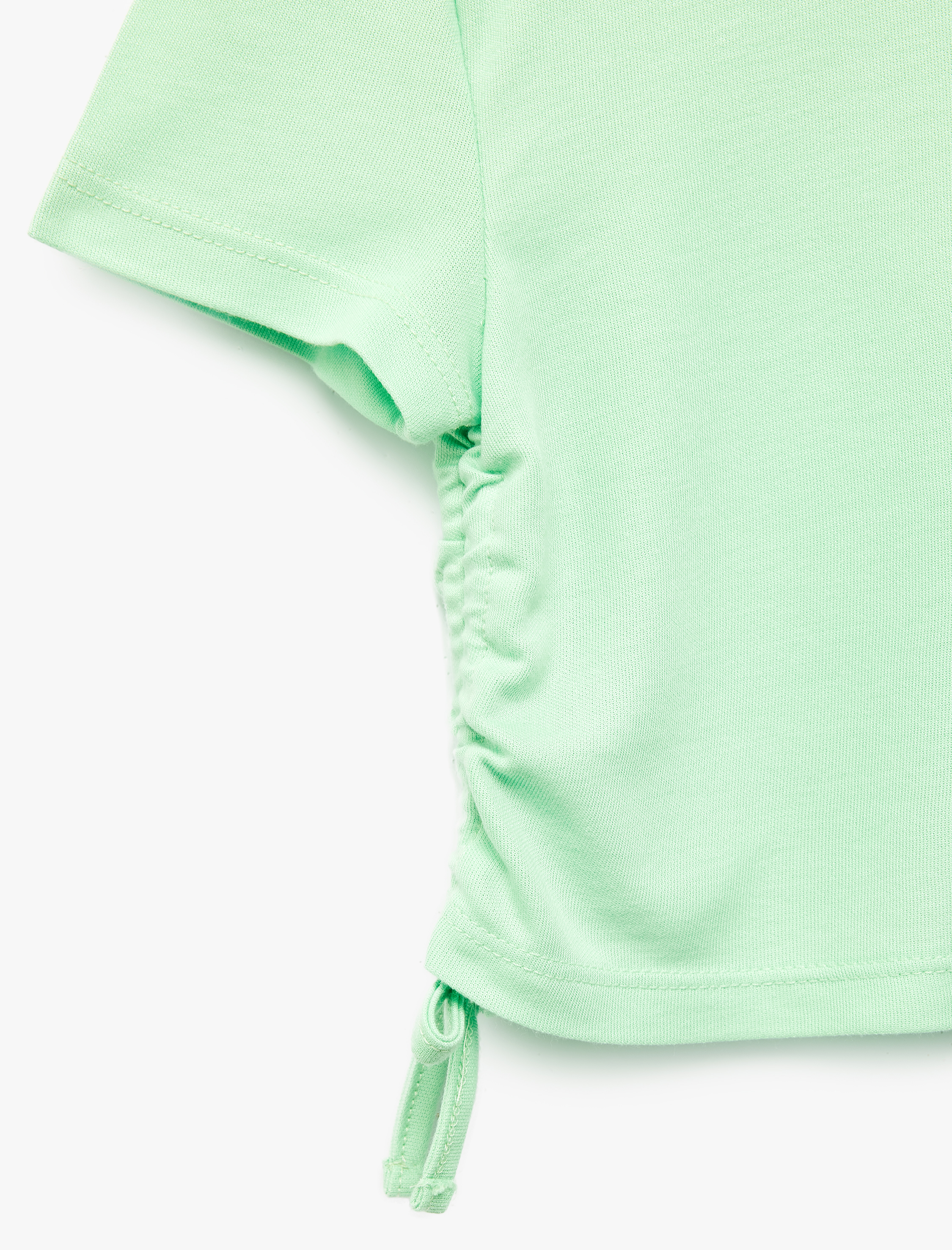  Kız Çocuk Modal Karışımlı Büzgü Detaylı Kısa Kollu Bisiklet Yaka Crop Tişört