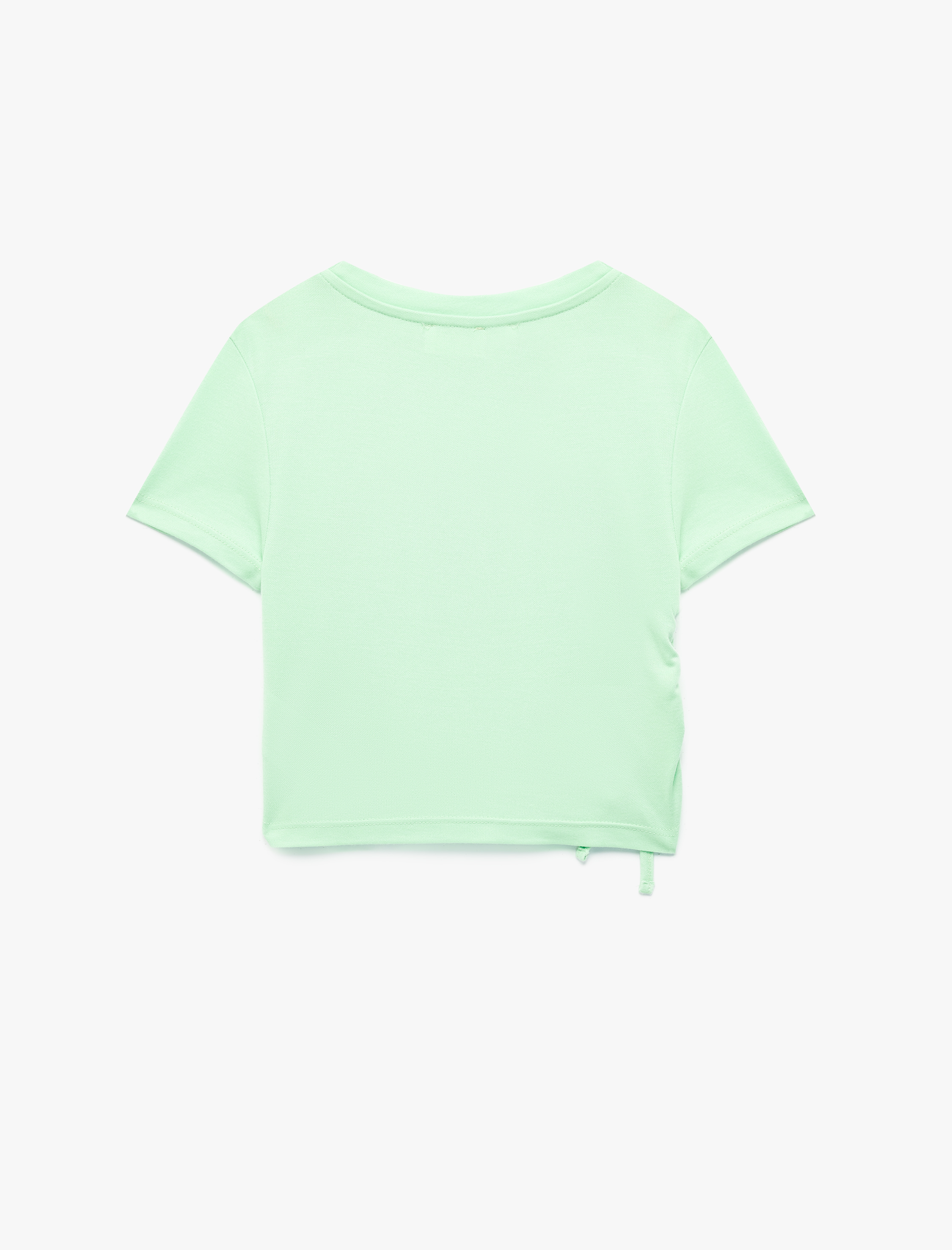  Kız Çocuk Modal Karışımlı Büzgü Detaylı Kısa Kollu Bisiklet Yaka Crop Tişört